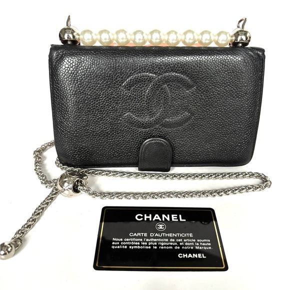 CHANEL CC Logo Black Caviar Leather Wallet on Chain w/ auth card - Picture 1 of 11